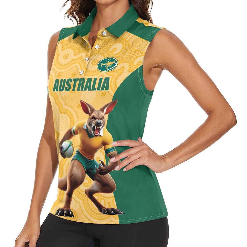 Custom Australia Rugby Women Sleeveless Polo Shirt Kangaroo Mascot