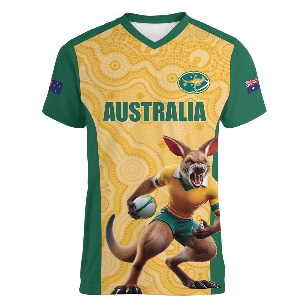 Custom Australia Rugby Women V-Neck T-Shirt Kangaroo Mascot