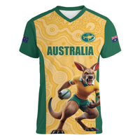 Custom Australia Rugby Women V-Neck T-Shirt Kangaroo Mascot