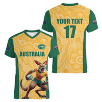 Custom Australia Rugby Women V-Neck T-Shirt Kangaroo Mascot