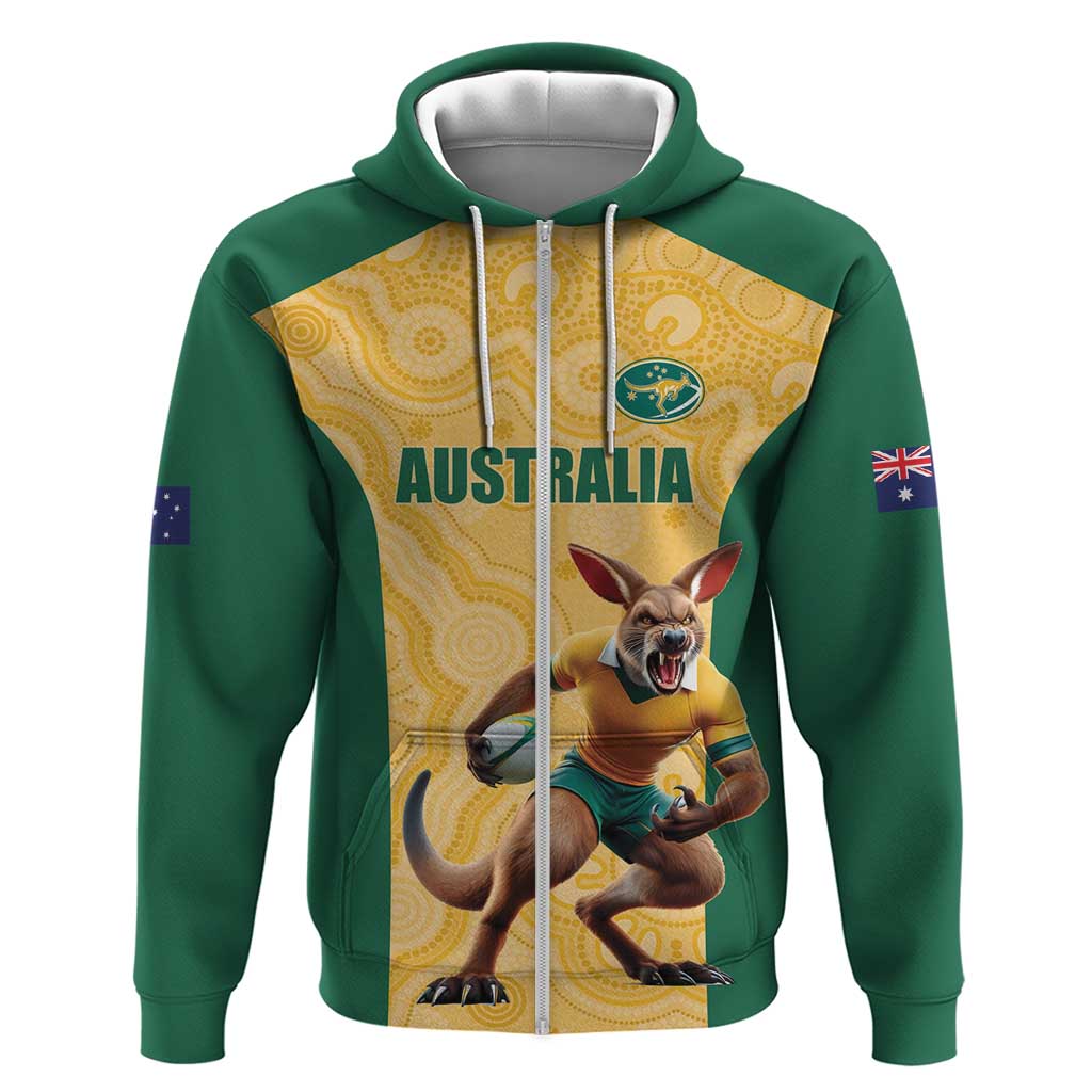 Custom Australia Rugby Zip Hoodie Kangaroo Mascot