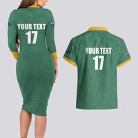 Custom Australia Rugby Couples Matching Long Sleeve Bodycon Dress and Hawaiian Shirt Sporty Style