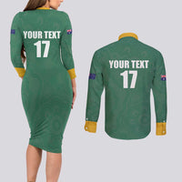 Custom Australia Rugby Couples Matching Long Sleeve Bodycon Dress and Long Sleeve Button Shirt Sporty Style