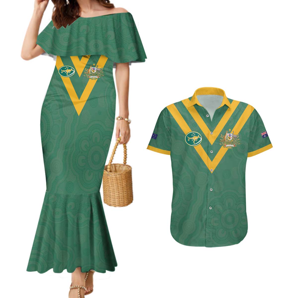 Custom Australia Rugby Couples Matching Mermaid Dress and Hawaiian Shirt Sporty Style