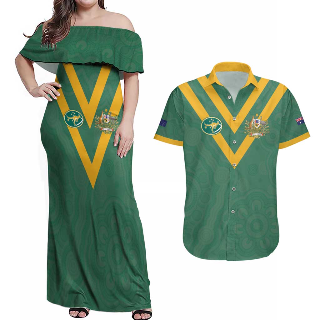 Custom Australia Rugby Couples Matching Off Shoulder Maxi Dress and Hawaiian Shirt Sporty Style