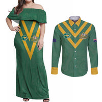 Custom Australia Rugby Couples Matching Off Shoulder Maxi Dress and Long Sleeve Button Shirt Sporty Style