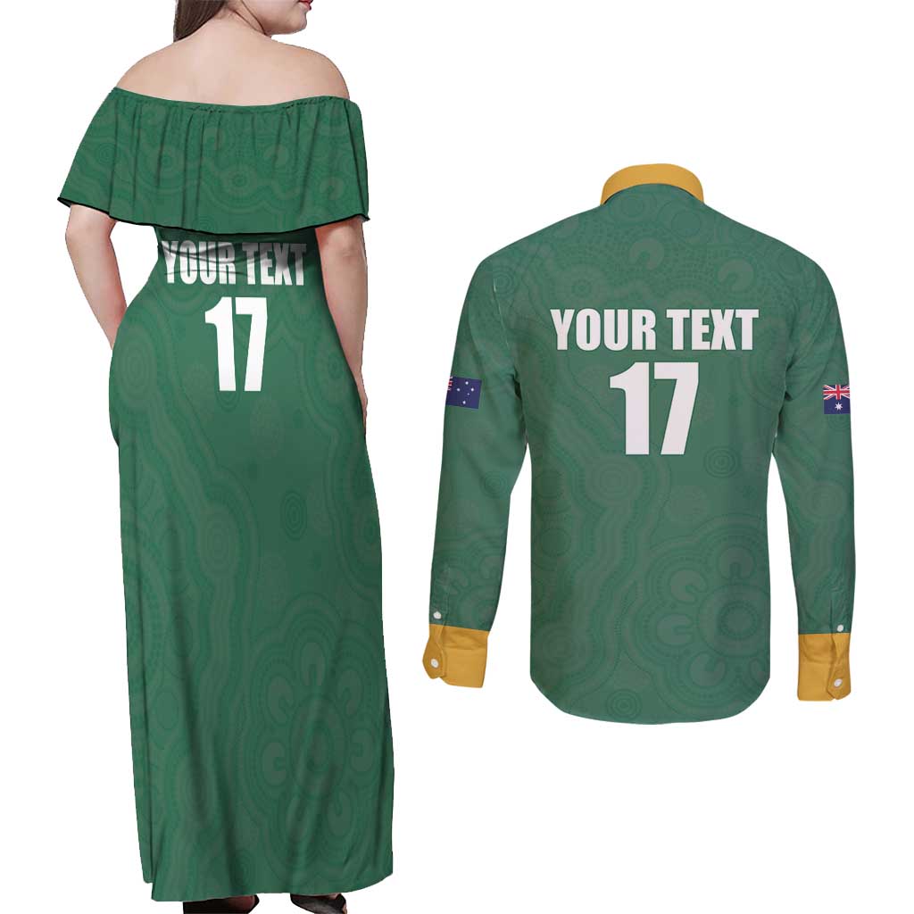 Custom Australia Rugby Couples Matching Off Shoulder Maxi Dress and Long Sleeve Button Shirt Sporty Style