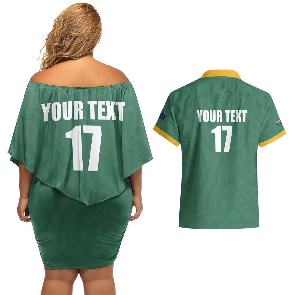 Custom Australia Rugby Couples Matching Off Shoulder Short Dress and Hawaiian Shirt Sporty Style