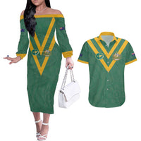 Custom Australia Rugby Couples Matching Off The Shoulder Long Sleeve Dress and Hawaiian Shirt Sporty Style