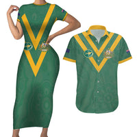 Custom Australia Rugby Couples Matching Short Sleeve Bodycon Dress and Hawaiian Shirt Sporty Style