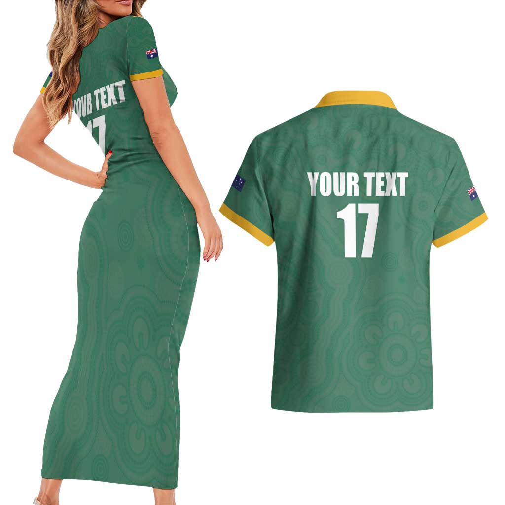 Custom Australia Rugby Couples Matching Short Sleeve Bodycon Dress and Hawaiian Shirt Sporty Style