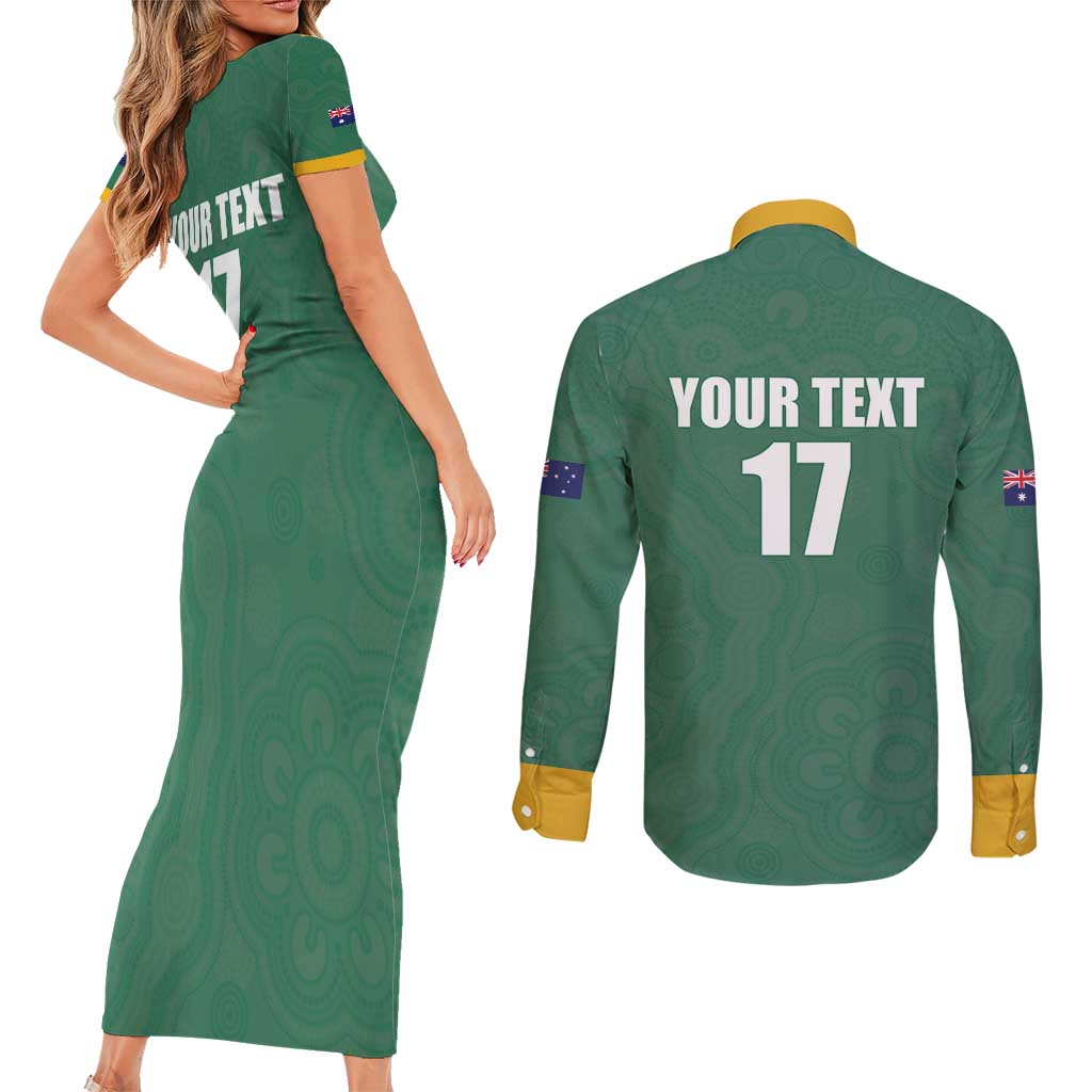 Custom Australia Rugby Couples Matching Short Sleeve Bodycon Dress and Long Sleeve Button Shirt Sporty Style