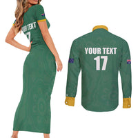 Custom Australia Rugby Couples Matching Short Sleeve Bodycon Dress and Long Sleeve Button Shirt Sporty Style