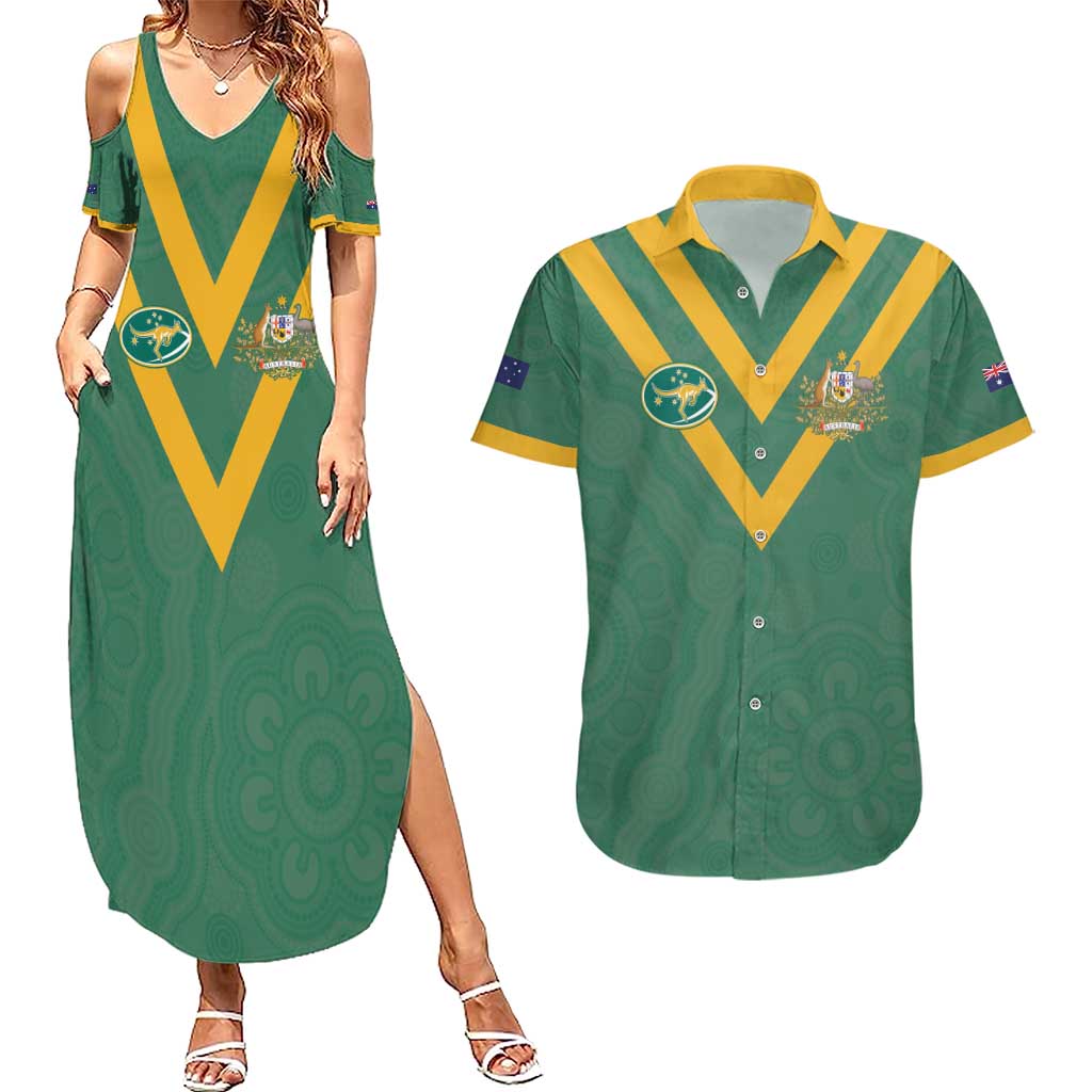 Custom Australia Rugby Couples Matching Summer Maxi Dress and Hawaiian Shirt Sporty Style
