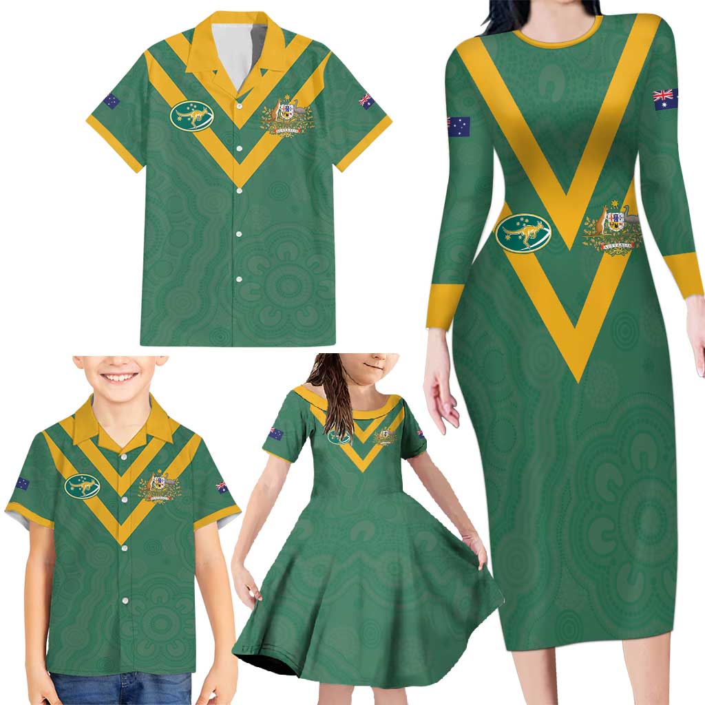 Custom Australia Rugby Family Matching Long Sleeve Bodycon Dress and Hawaiian Shirt Sporty Style