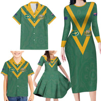 Custom Australia Rugby Family Matching Long Sleeve Bodycon Dress and Hawaiian Shirt Sporty Style