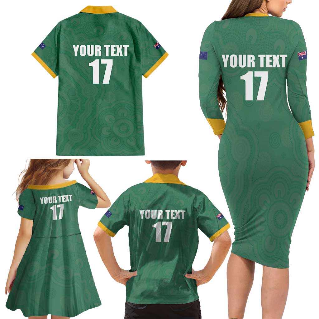 Custom Australia Rugby Family Matching Long Sleeve Bodycon Dress and Hawaiian Shirt Sporty Style