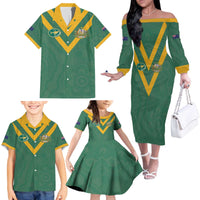Custom Australia Rugby Family Matching Off The Shoulder Long Sleeve Dress and Hawaiian Shirt Sporty Style