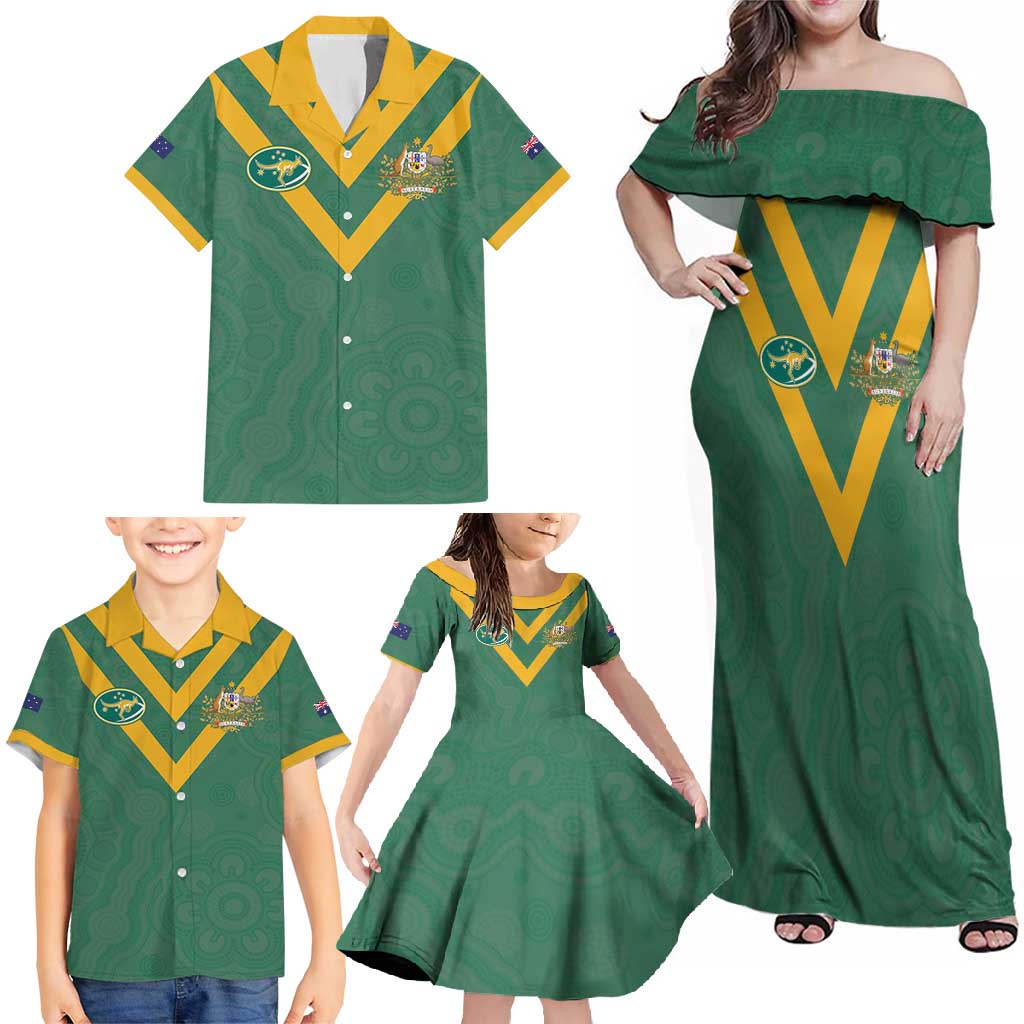 Custom Australia Rugby Family Matching Off Shoulder Maxi Dress and Hawaiian Shirt Sporty Style