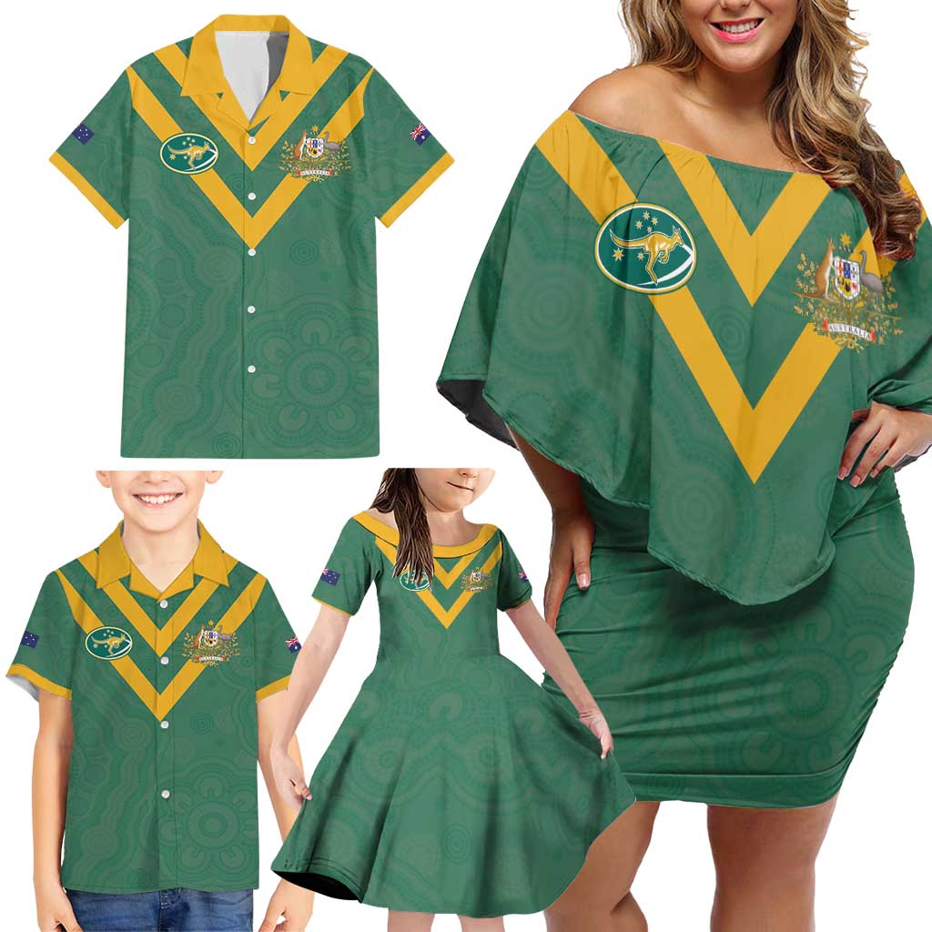 Custom Australia Rugby Family Matching Off Shoulder Short Dress and Hawaiian Shirt Sporty Style