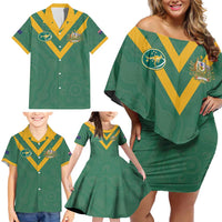 Custom Australia Rugby Family Matching Off Shoulder Short Dress and Hawaiian Shirt Sporty Style