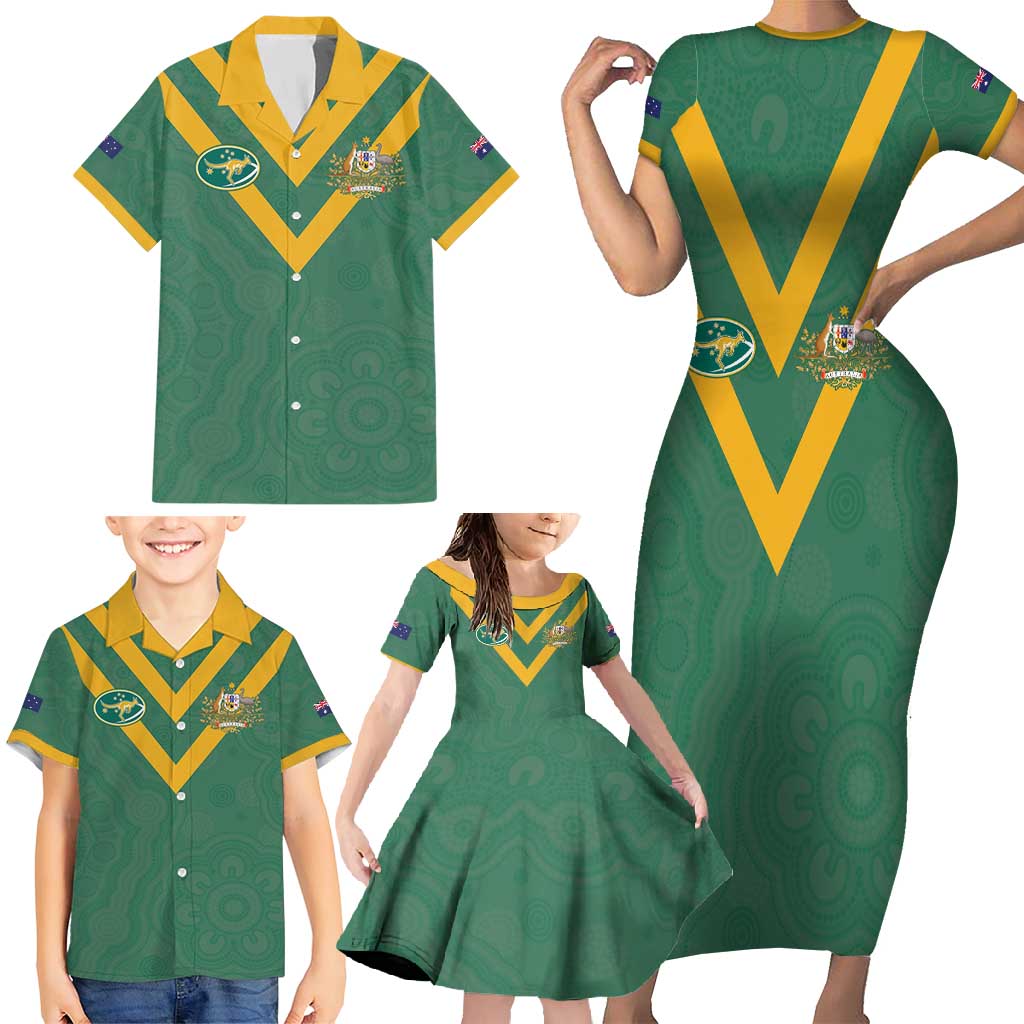 Custom Australia Rugby Family Matching Short Sleeve Bodycon Dress and Hawaiian Shirt Sporty Style