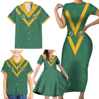 Custom Australia Rugby Family Matching Short Sleeve Bodycon Dress and Hawaiian Shirt Sporty Style