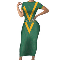 Custom Australia Rugby Family Matching Short Sleeve Bodycon Dress and Hawaiian Shirt Sporty Style