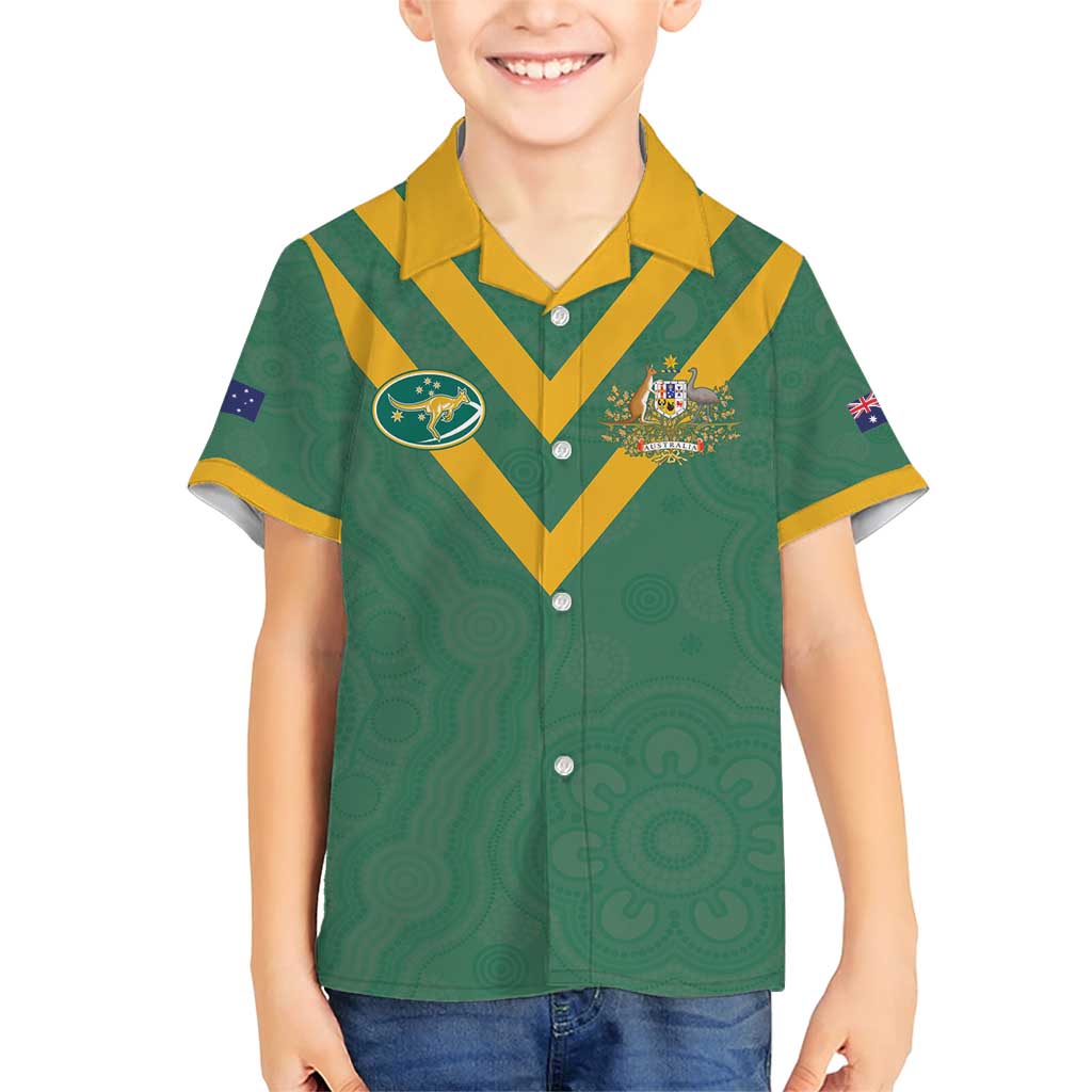 Custom Australia Rugby Family Matching Short Sleeve Bodycon Dress and Hawaiian Shirt Sporty Style