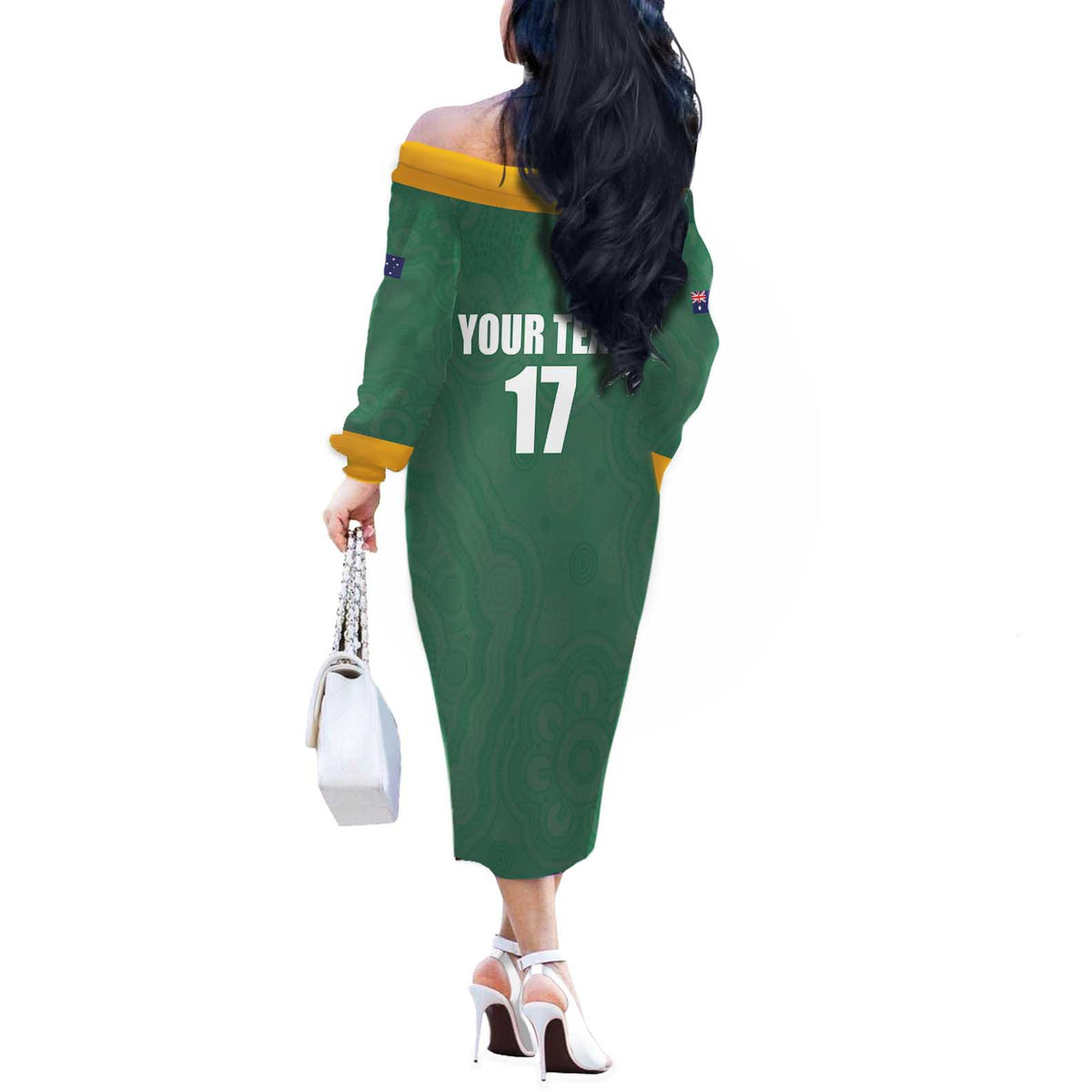 Custom Australia Rugby Off The Shoulder Long Sleeve Dress Sporty Style