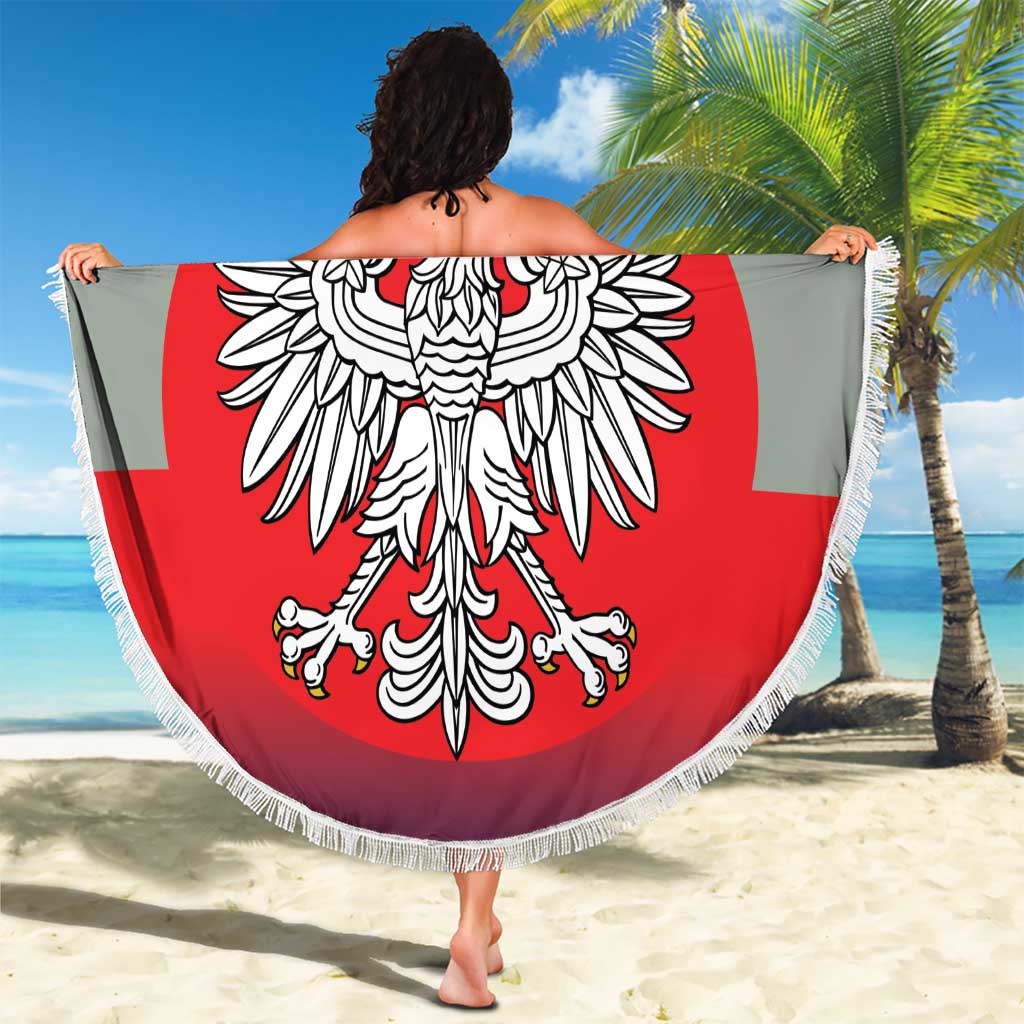Poland Coat of Arms Beach Blanket A white and Crowned Eagle