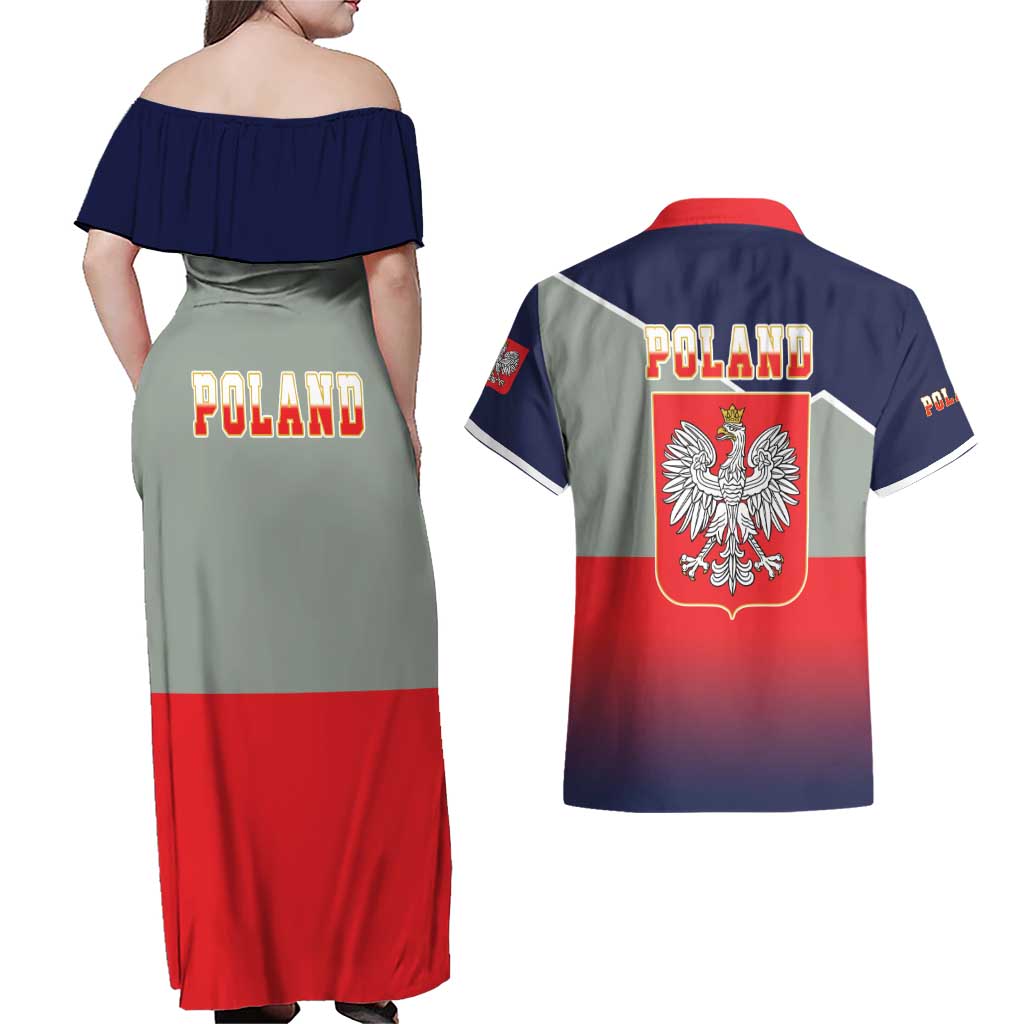 Poland Coat of Arms Couples Matching Off Shoulder Maxi Dress and Hawaiian Shirt A white and Crowned Eagle