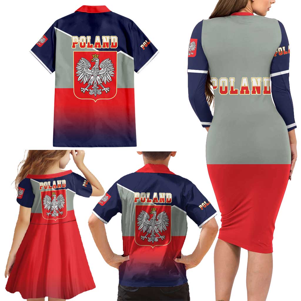 Poland Coat of Arms Family Matching Long Sleeve Bodycon Dress and Hawaiian Shirt A white and Crowned Eagle