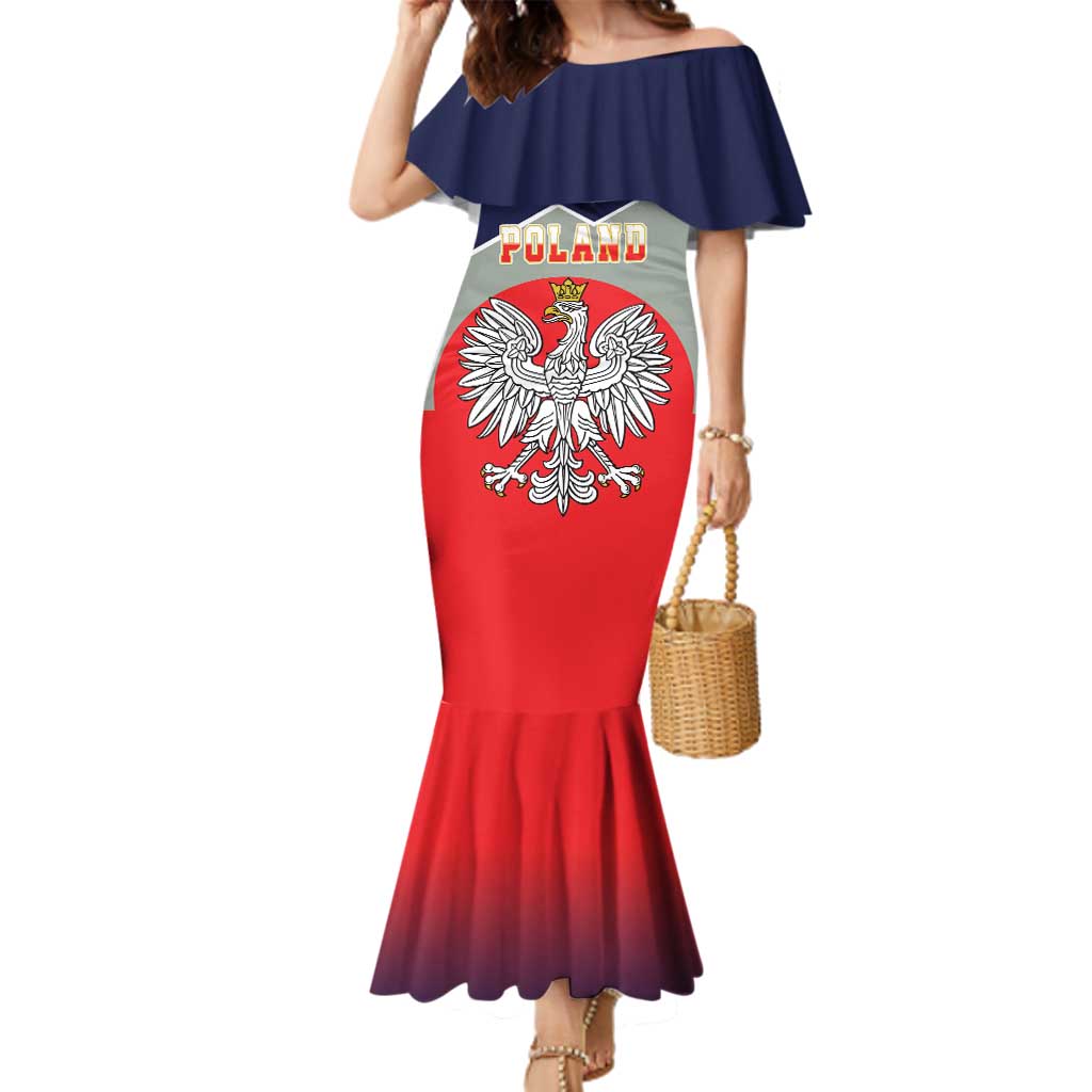 Poland Coat of Arms Family Matching Mermaid Dress and Hawaiian Shirt A white and Crowned Eagle