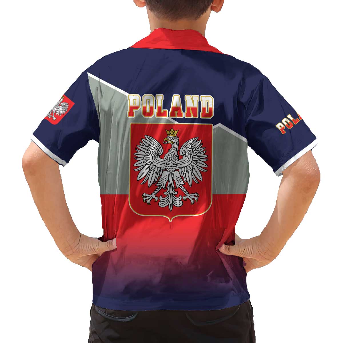 Poland Coat of Arms Family Matching Off The Shoulder Long Sleeve Dress and Hawaiian Shirt A white and Crowned Eagle