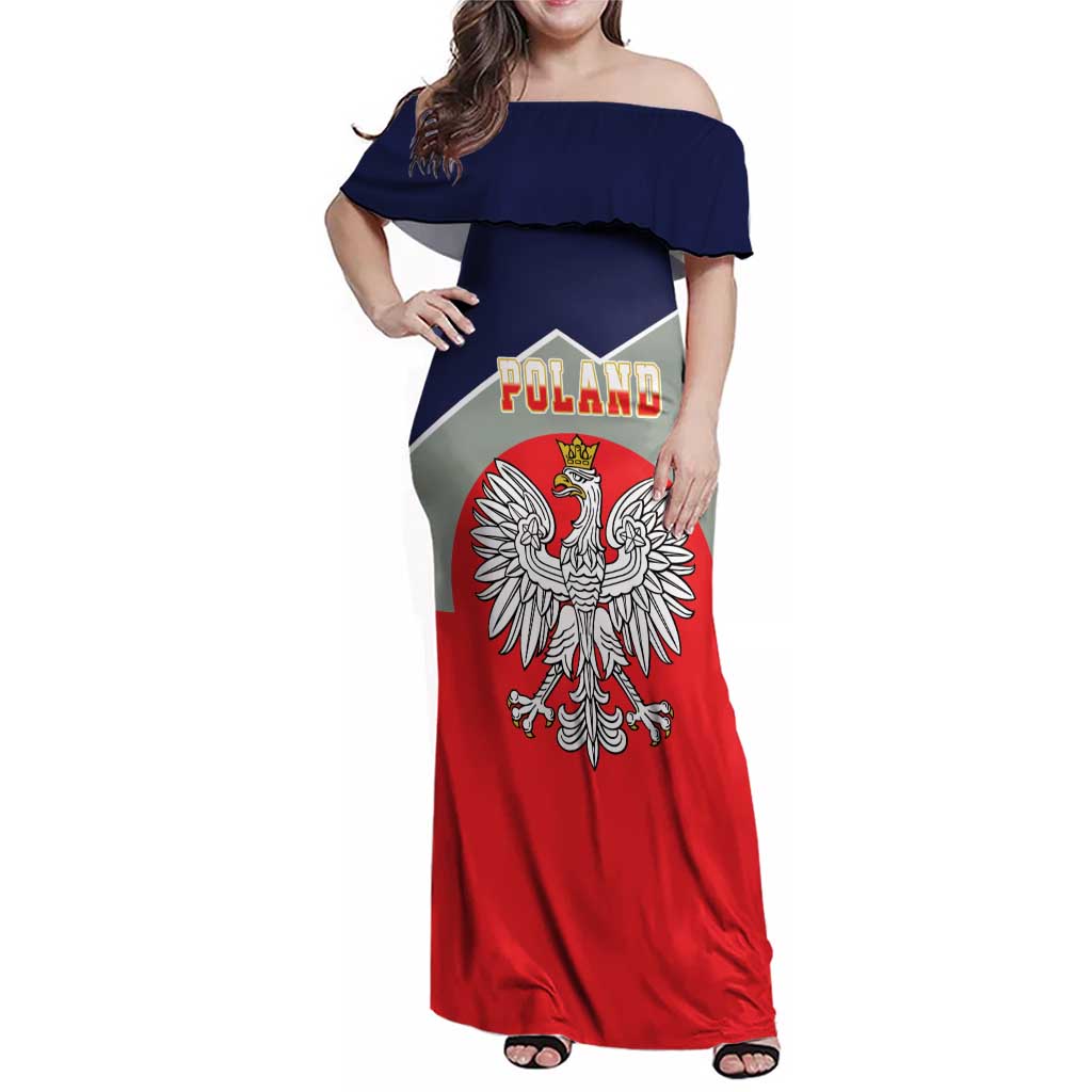 Poland Coat of Arms Family Matching Off Shoulder Maxi Dress and Hawaiian Shirt A white and Crowned Eagle