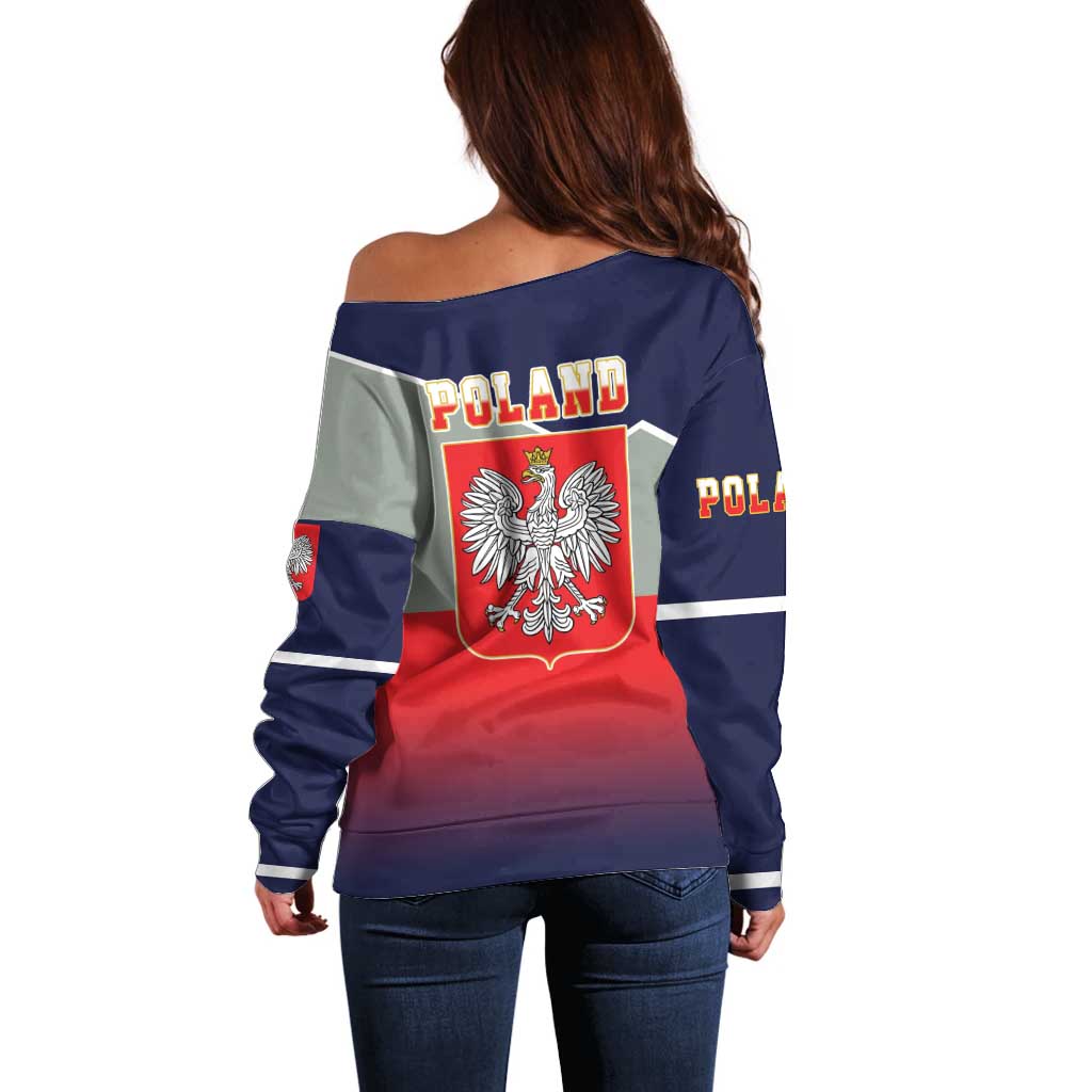 Poland Coat of Arms Off Shoulder Sweater A white and Crowned Eagle LT17 - Wonder Print Shop