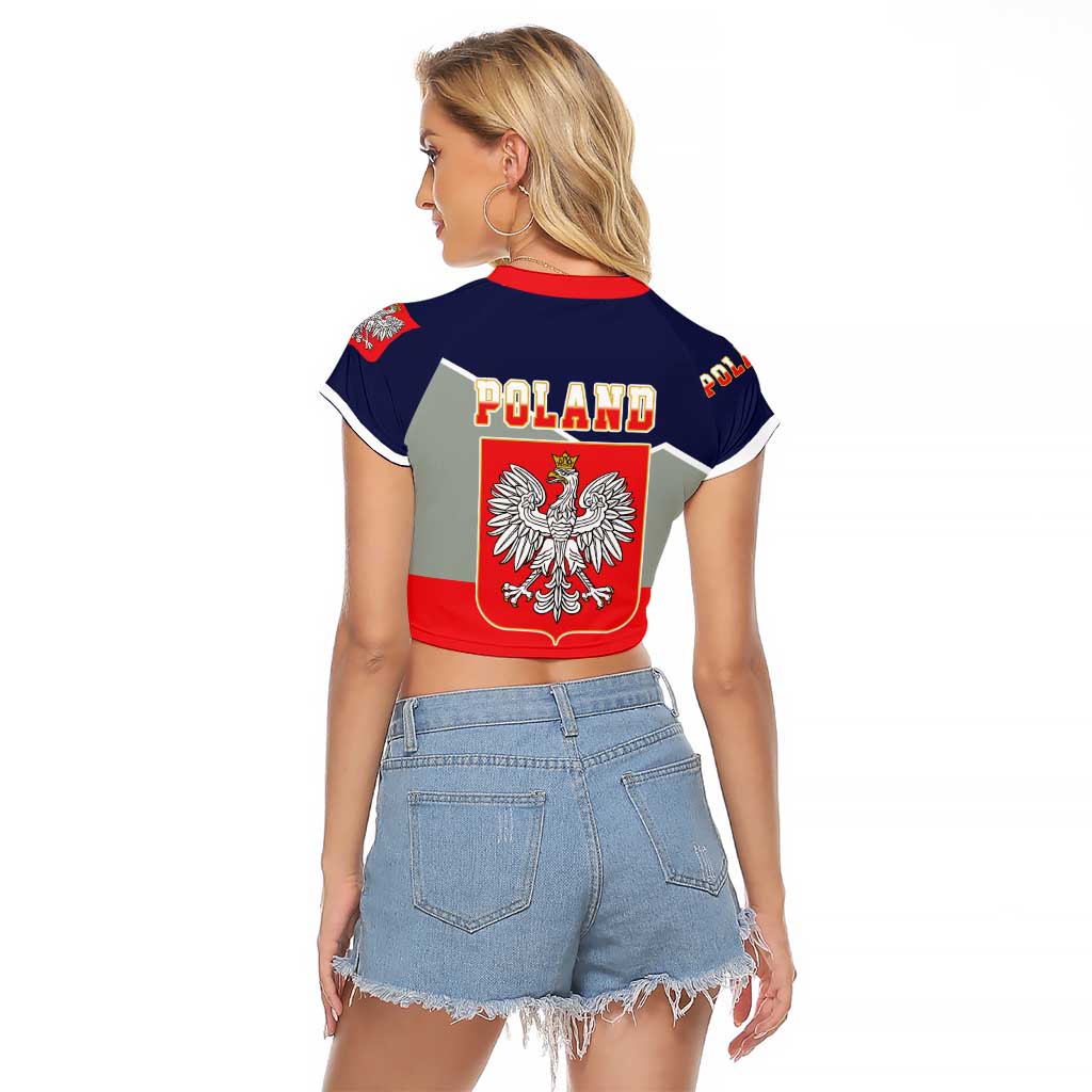 Poland Coat of Arms Raglan Cropped T Shirt A white and Crowned Eagle LT17 - Wonder Print Shop