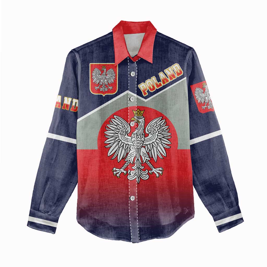 Poland Coat of Arms Women Casual Shirt A white and Crowned Eagle LT17 - Wonder Print Shop
