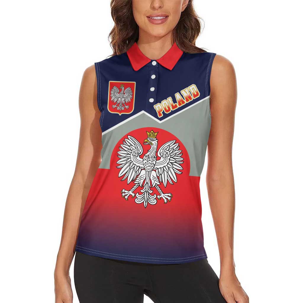 Poland Coat of Arms Women Sleeveless Polo Shirt A white and Crowned Eagle LT17 - Wonder Print Shop