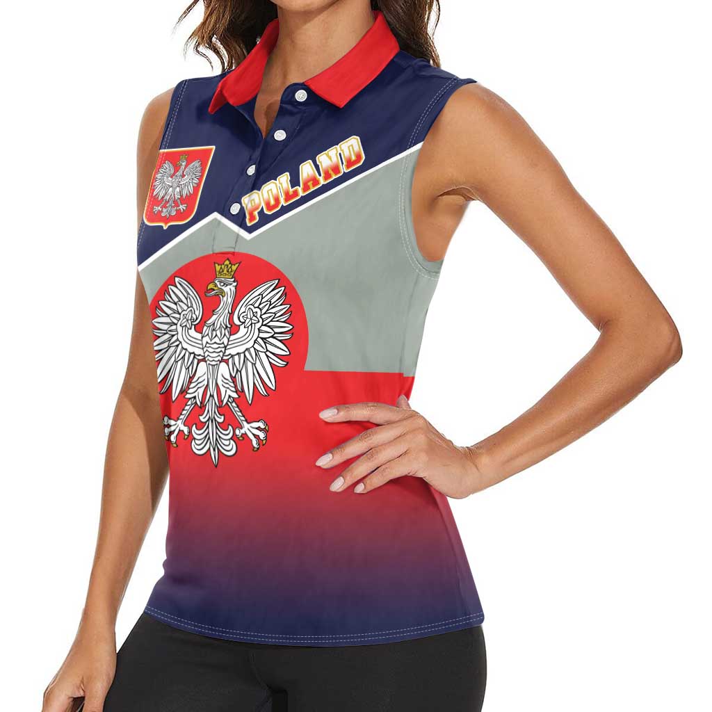 Poland Coat of Arms Women Sleeveless Polo Shirt A white and Crowned Eagle LT17 - Wonder Print Shop