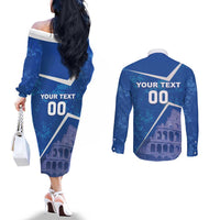 Custom Italy Football Couples Matching Off The Shoulder Long Sleeve Dress and Long Sleeve Button Shirt With Colosseum