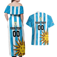 Custom Uruguay Football Couples Matching Off Shoulder Maxi Dress and Hawaiian Shirt Sol De May - Wonder Print Shop