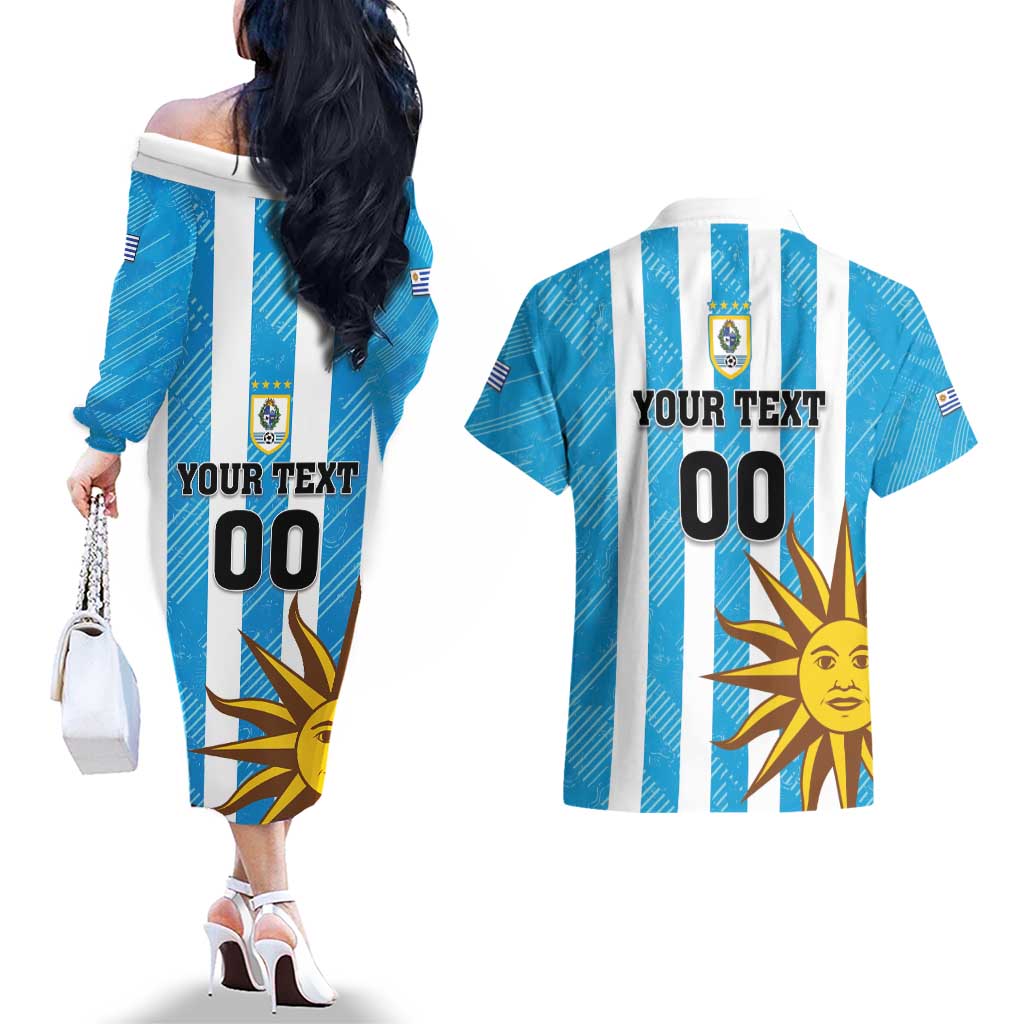 Custom Uruguay Football Couples Matching Off The Shoulder Long Sleeve Dress and Hawaiian Shirt Sol De May - Wonder Print Shop