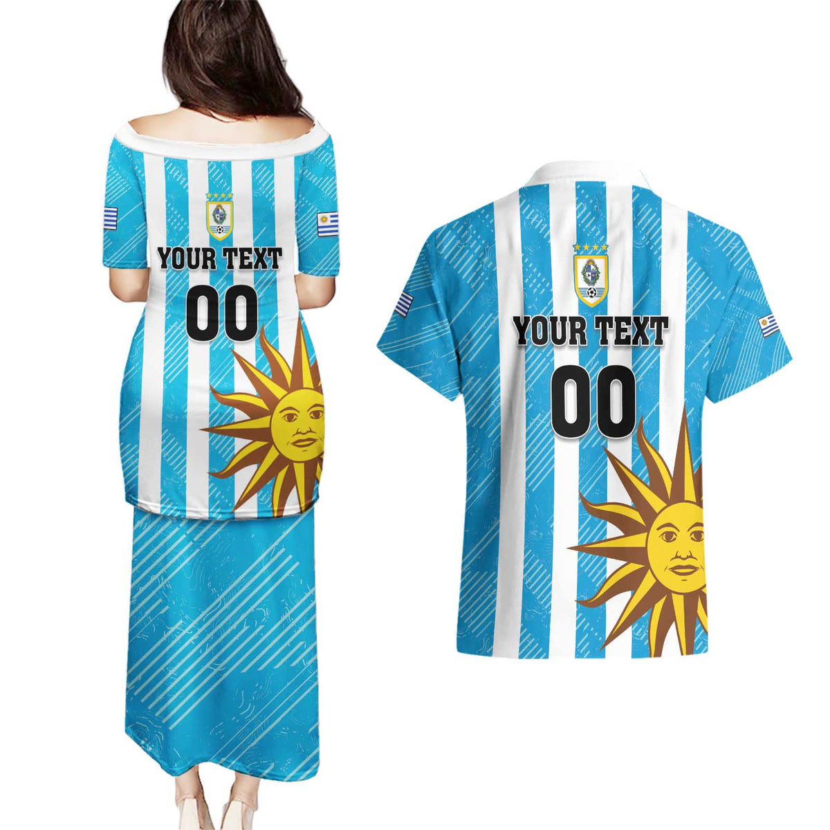 Custom Uruguay Football Couples Matching Puletasi and Hawaiian Shirt Sol De May - Wonder Print Shop