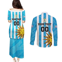 Custom Uruguay Football Couples Matching Puletasi and Long Sleeve Button Shirt Sol De May - Wonder Print Shop