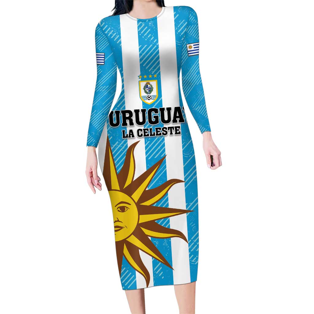Custom Uruguay Football Family Matching Long Sleeve Bodycon Dress and Hawaiian Shirt Sol De May - Wonder Print Shop