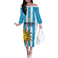Custom Uruguay Football Family Matching Off The Shoulder Long Sleeve Dress and Hawaiian Shirt Sol De May - Wonder Print Shop