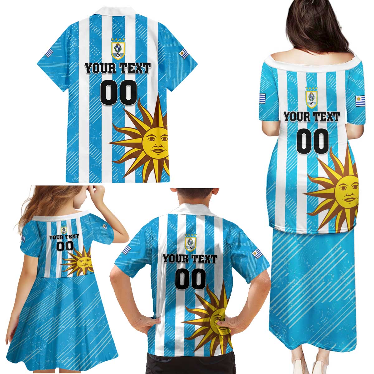 Custom Uruguay Football Family Matching Puletasi and Hawaiian Shirt Sol De May - Wonder Print Shop