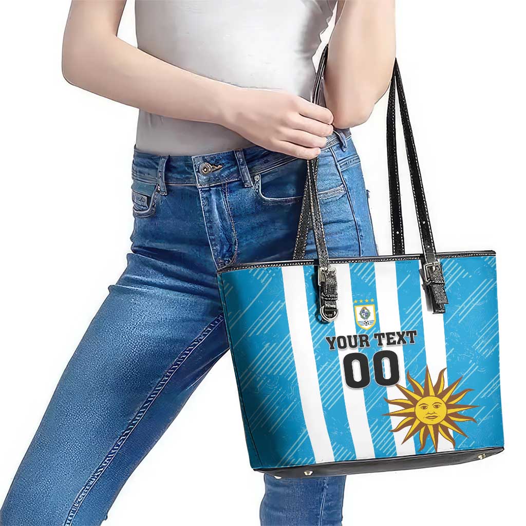 Custom Uruguay Football Leather Tote Bag Sol De May - Wonder Print Shop